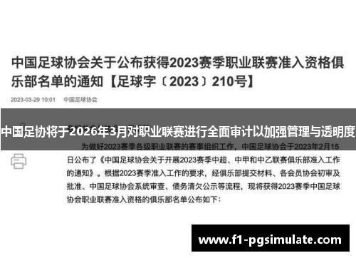 中国足协将于2026年3月对职业联赛进行全面审计以加强管理与透明度