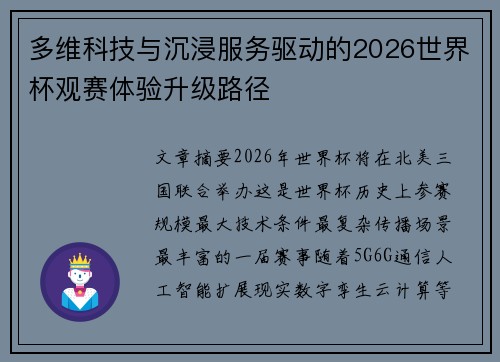 多维科技与沉浸服务驱动的2026世界杯观赛体验升级路径 多维科技与沉浸服务驱动的2026世界杯观赛体验升级路径